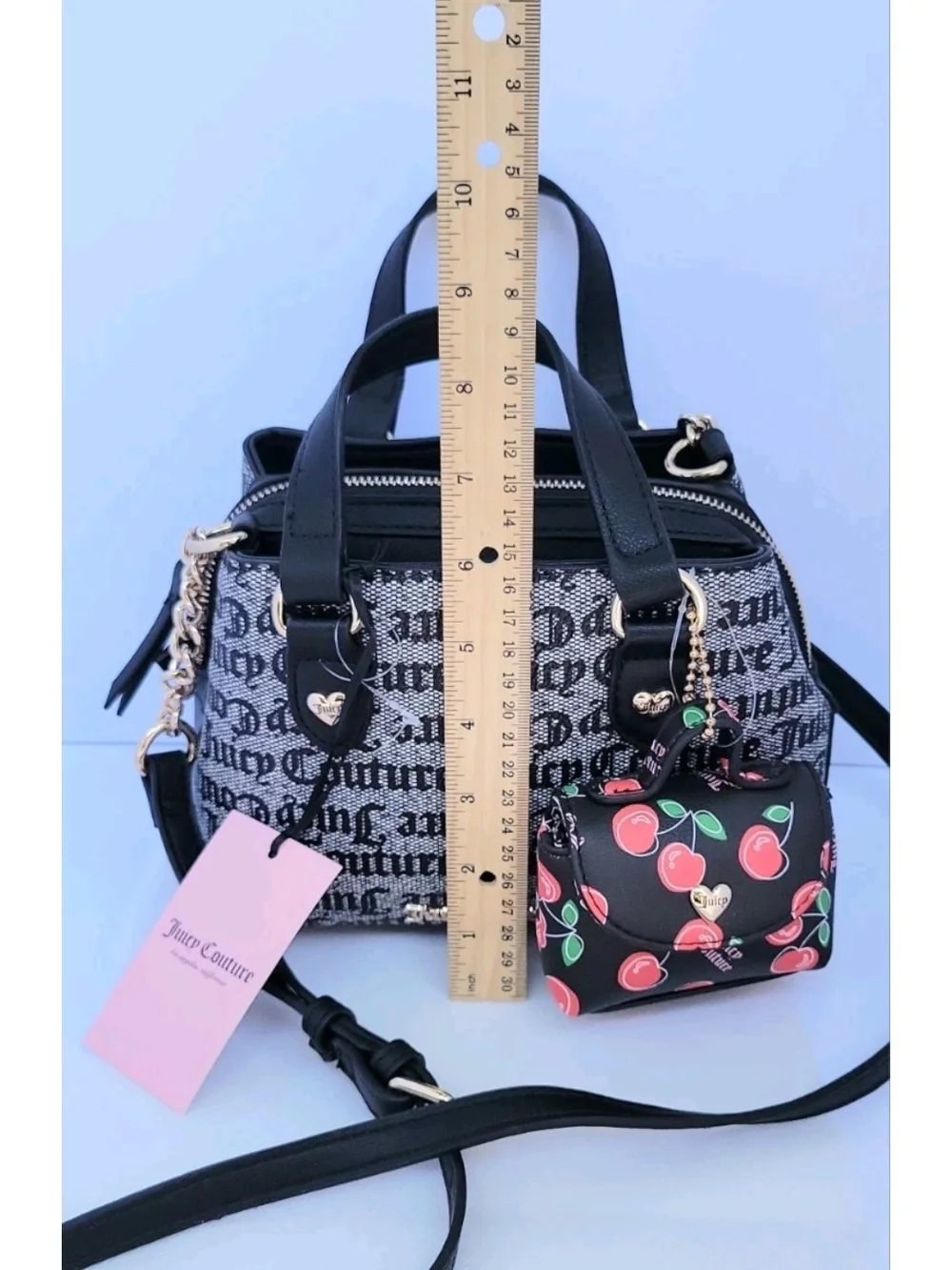 Juicy Couture Blue Logo Satchel with Cherry Charm Wallet